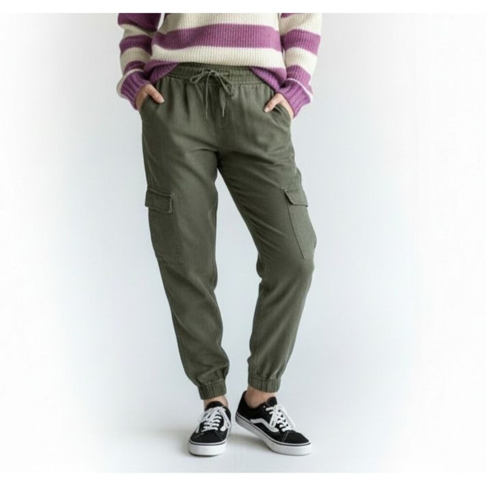 C&C California Linen Blend Cargo Jogger Pockets Women Small Army Green Gorpcore